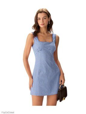 RIHOAS Gingham Mini Dress Square Neck Sleeveless Cotton Summer Casual A-Line